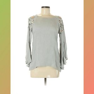 LC Lauren Conrad Gray Long Sleeve Floral Shirt